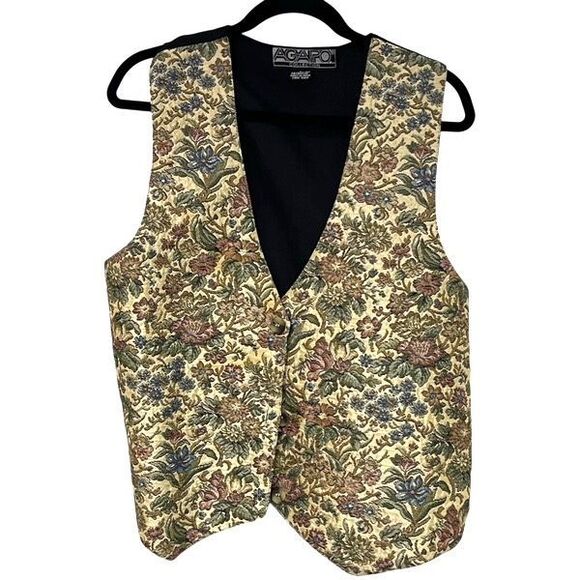 Vintage 80s AGAPO COLLECTION Vest Large Multicolor Tapestry Floral Button Front - Picture 1 of 5